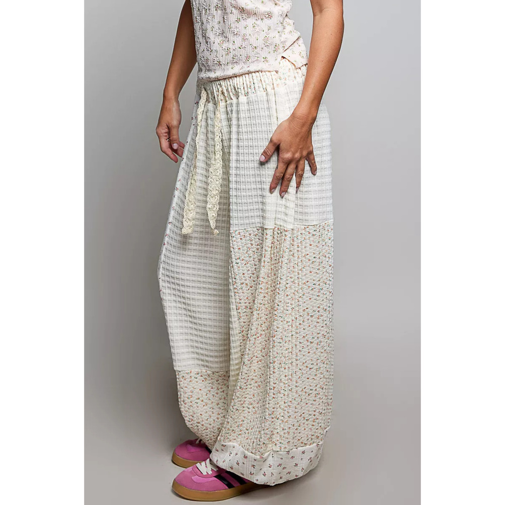 POL Patchwork Mixed Knit Wide Leg Pants - Picture 2 of 7